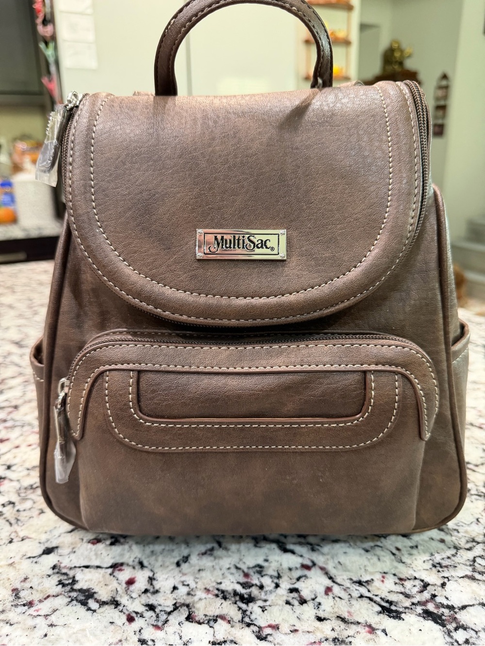 Brown Leatherette Mini Backpack for Men
